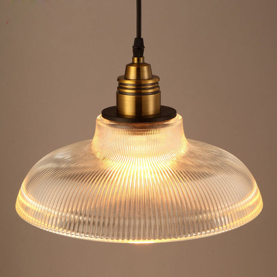 Retro Industrial Pendant Lighting - 1 Light Prismatic Glass Dome Perfect For Living Room