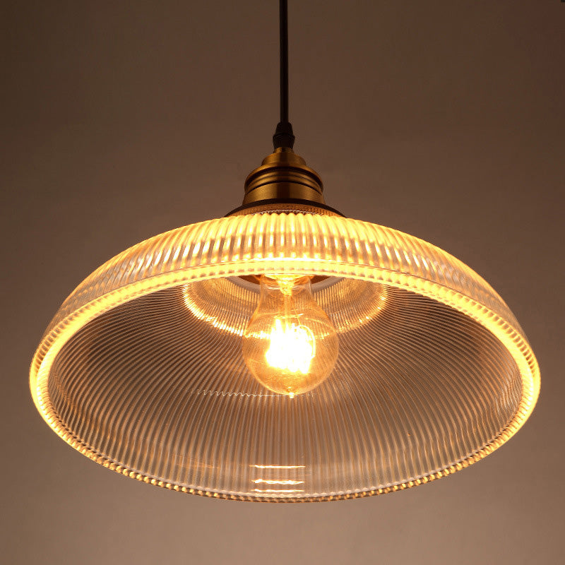 Retro Industrial Pendant Lighting - 1 Light Prismatic Glass Dome Perfect For Living Room