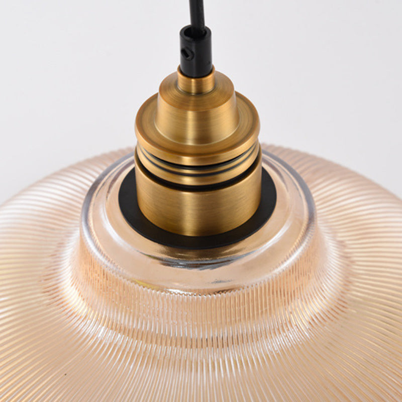 Retro Industrial Pendant Lighting - 1 Light Prismatic Glass Dome Perfect For Living Room