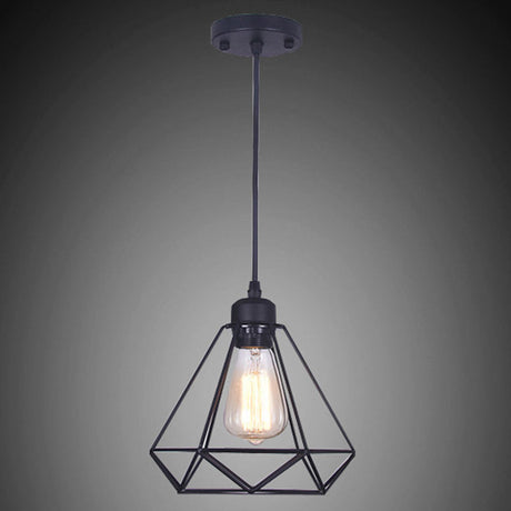 Diamond Iron Cluster Pendant Industrial Lamp - Retro 1-Light Restaurant Hanging Light In Black
