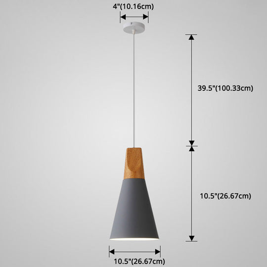 Nordic Style Metal Hanging Ceiling Pendant Lamp With Wooden Top - 1 Light Restaurant Lighting