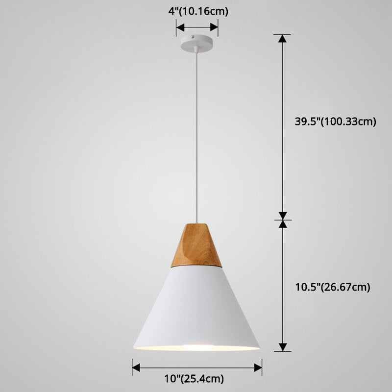 Metal Tapered Hanging Light - Nordic Style 1-Light Restaurant Pendant Lamp With Wooden Top