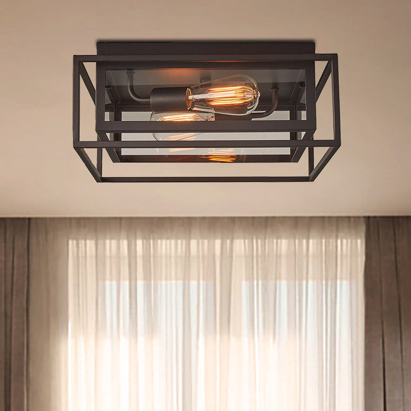 Vintage Style Black Flush Mount Ceiling Light With Clear Glass Shade