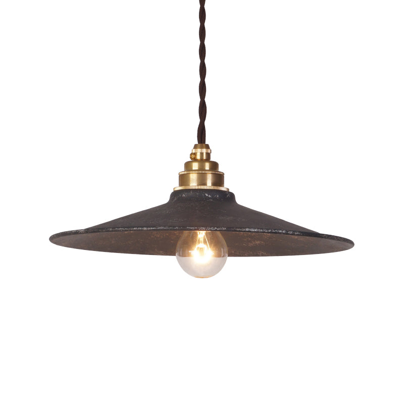 Vintage Wrought Iron Pendant Ceiling Light With Flared Shade - Antique Black Hanging Lamp