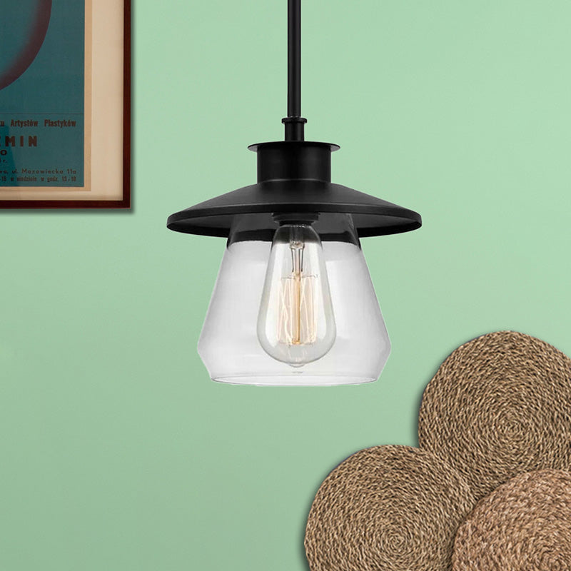 Modern Clear Glass Pendant Ceiling Light - 1 Head Black Hanging Lamp