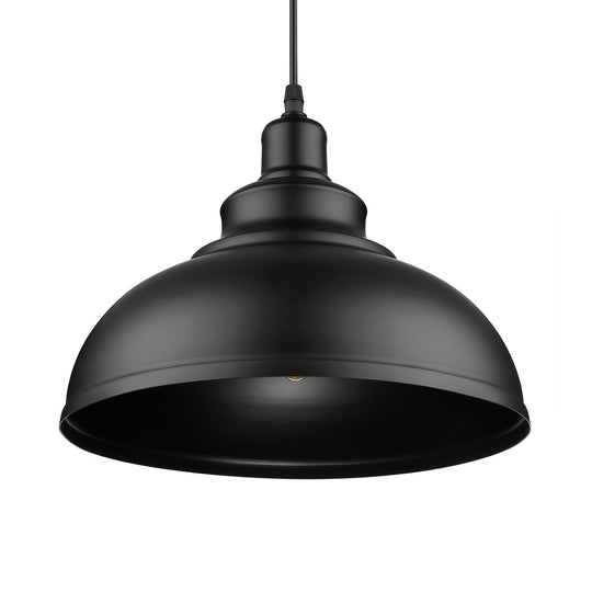 Adjustable Cord Pendant With Metal Dome Shade In Retro Black/Gray - 12’/14’/16’ W