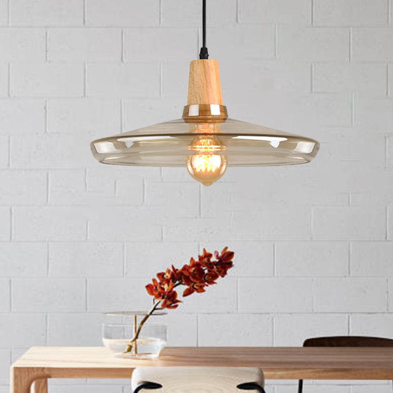 Modern Pendant Lamp With Amber Glass Shade - Barn/Disc/Trifle Hanging Light Kit 5.5/7.5/13 Wide