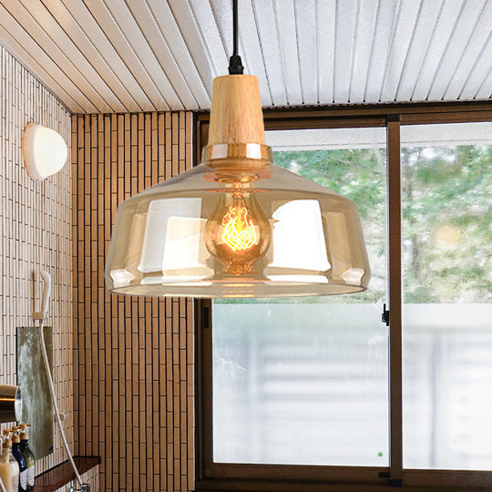 Modern Pendant Lamp With Amber Glass Shade - Barn/Disc/Trifle Hanging Light Kit 5.5/7.5/13 Wide