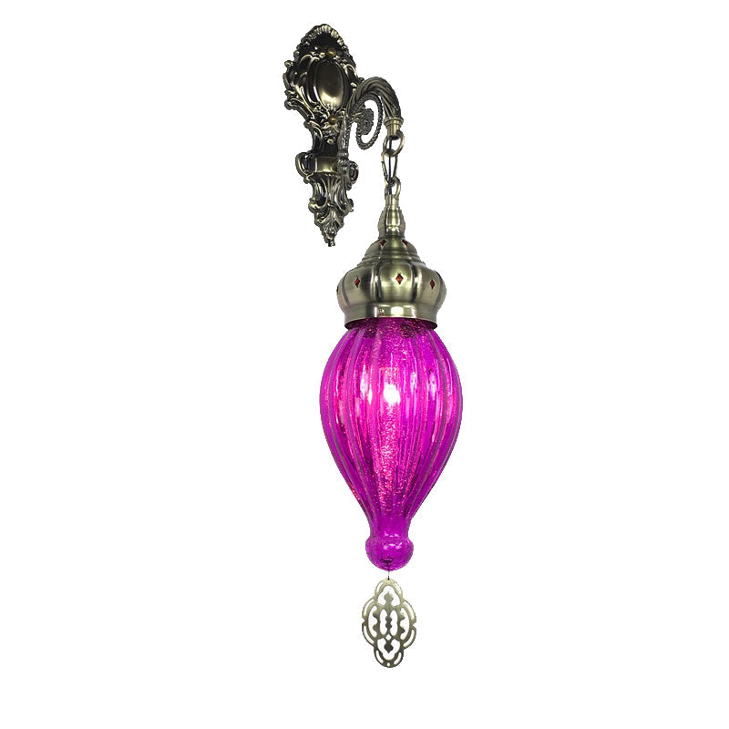 Teardrop Sconce: Wall Mounted Carved Metal Lamp With Black/White/Light Blue Glass