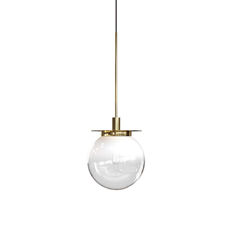 Modern Globe Dining Room Pendant Light Fixture - Orange/Blue/Clear Glass 1 Head Hanging Lamp Kit
