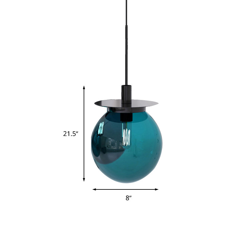 Modern 1-Head Globe Dining Lamp Kit - Orange/Blue/Clear Glass Pendant Light Fixture