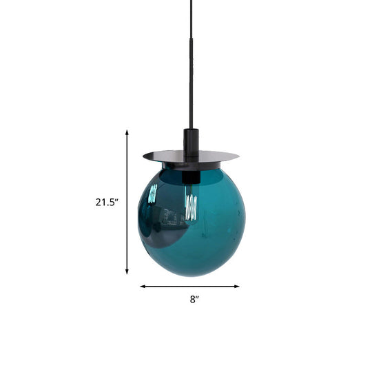 Modern 1-Head Globe Dining Lamp Kit - Orange/Blue/Clear Glass Pendant Light Fixture