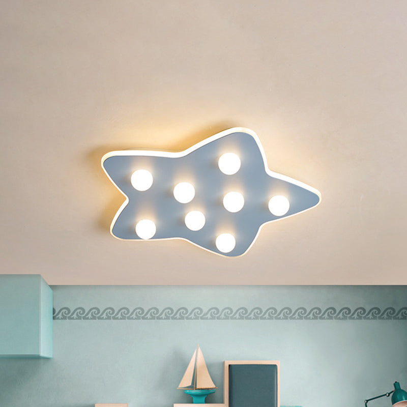 Modern Metal Flush Ceiling Light: Blue/Pink/White Stars 8 Bulbs - Ideal For Kids’ Rooms