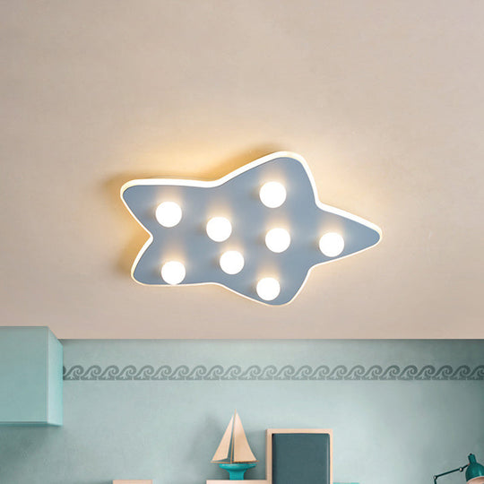 Modern Metal Flush Ceiling Light: Blue/Pink/White Stars 8 Bulbs - Ideal For Kids’ Rooms