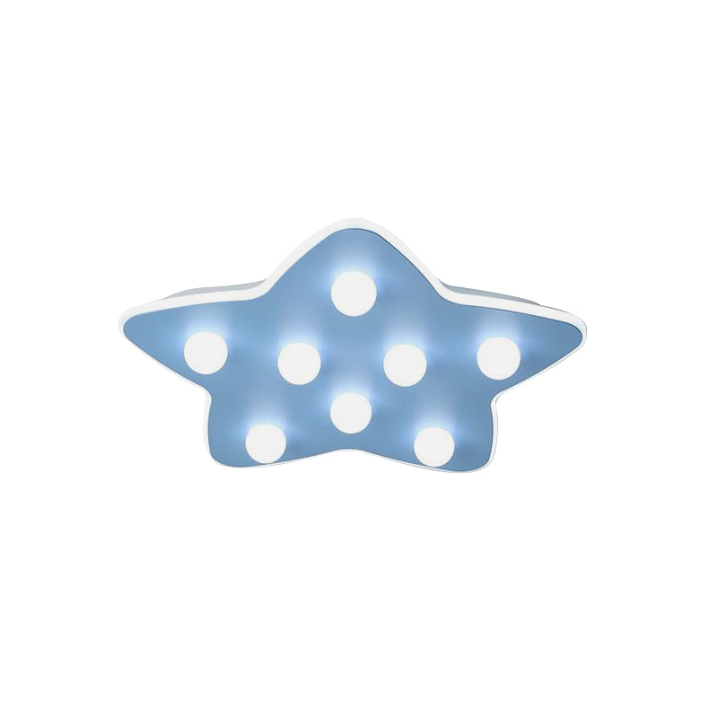 Modern Metal Flush Ceiling Light: Blue/Pink/White Stars 8 Bulbs - Ideal For Kids’ Rooms