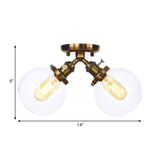 Farmhouse Style Semi Flush Ceiling Lamp - Metal And Glass With Dual Heads In Black/Bronze