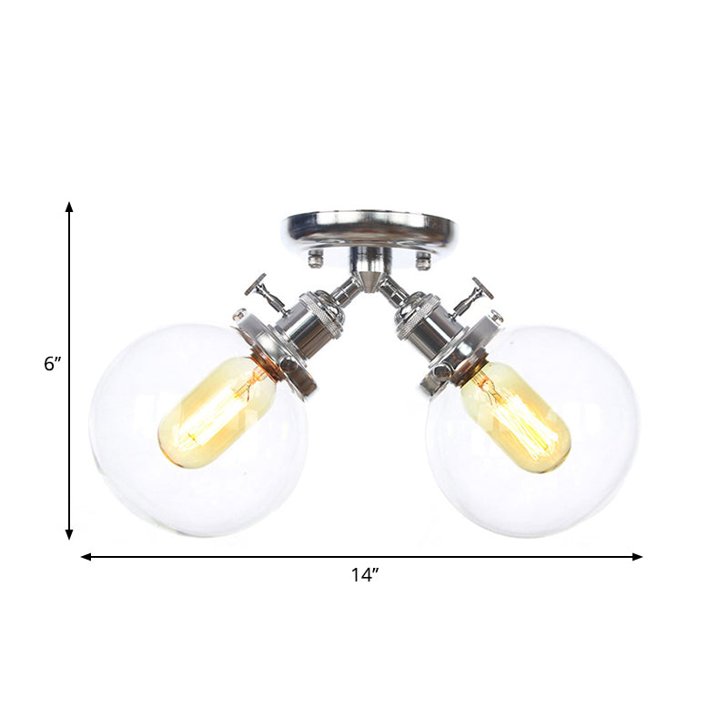 Farmhouse Style Semi Flush Ceiling Lamp - Metal And Glass With Dual Heads In Black/Bronze