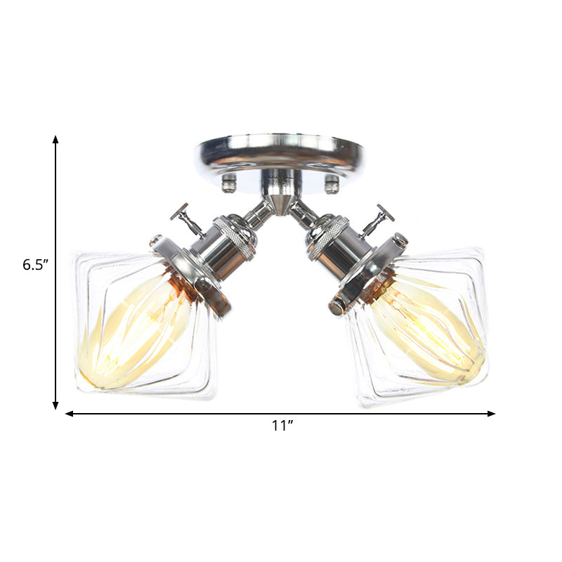 Diamond Amber/Clear Glass Semi Mount Farmhouse Light Fixture - 2 - Light Flush Black/Bronze Design