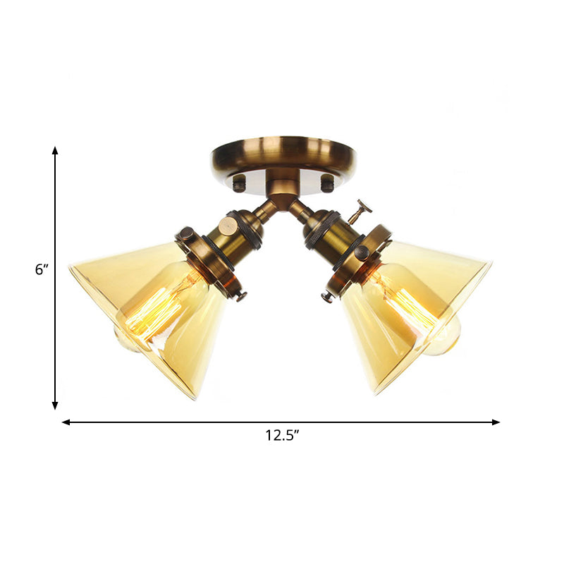 Vintage Style Restaurant Ceiling Light Fixture - 2 Heads Black/Bronze Semi Flush Mount -