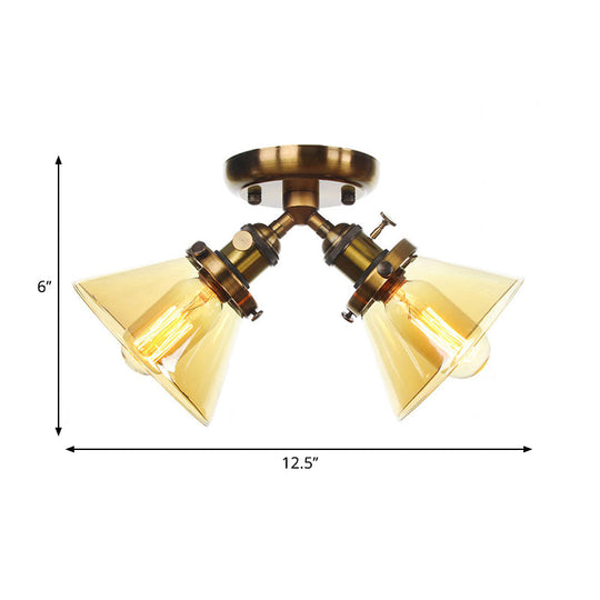 Vintage Style Restaurant Ceiling Light Fixture - 2 Heads Black/Bronze Semi Flush Mount -