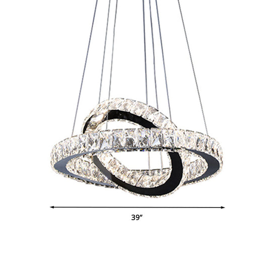 Minimalist Crystal Ring Chandelier Led Hanging Lamp Kit 19/19.5/23.5 Wide For Bedroom Black
