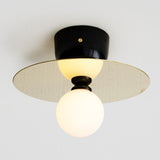 Ultra-Contemporary Sphere 1-Light Milk Glass Ceiling Flush Mount For Living Room Gold