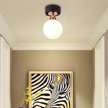 Contemporary Milk Glass Hallway Ceiling Light Fixture