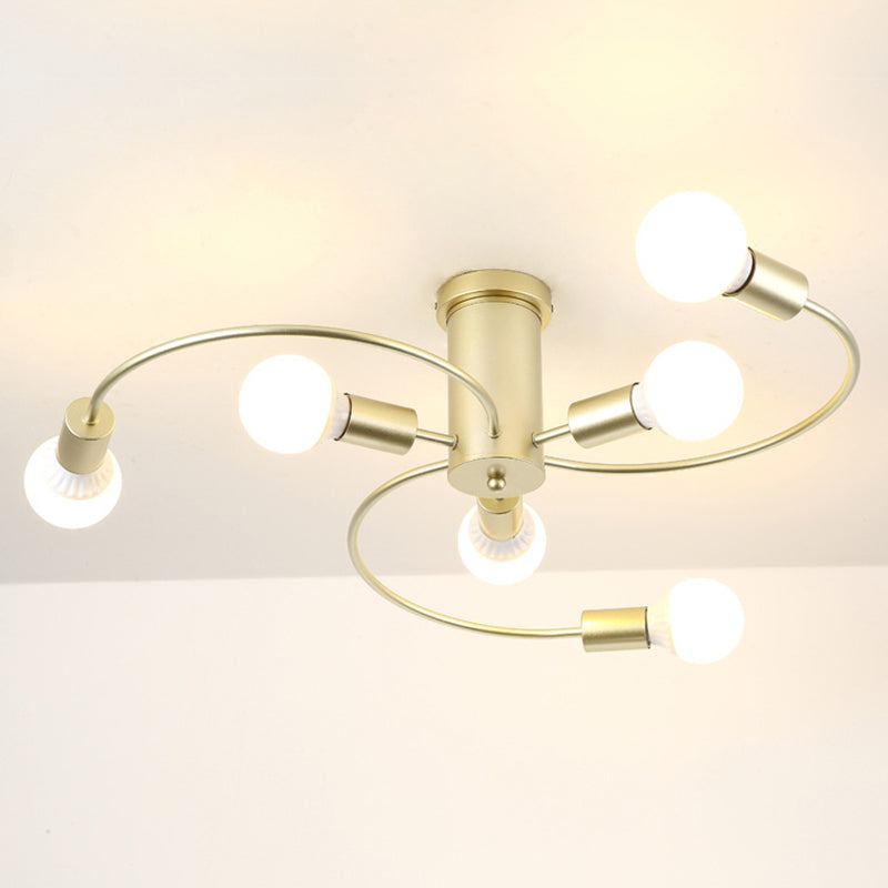 Sleek 6-Light Semi Flush Mount Chandelier For Bedroom - Ultra-Contemporary Spherical Design White