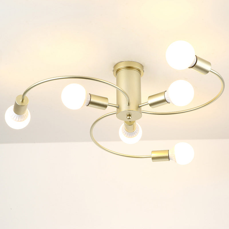 Sleek 6 - Light Semi Flush Mount Chandelier For Bedroom - Ultra - Contemporary Spherical Design