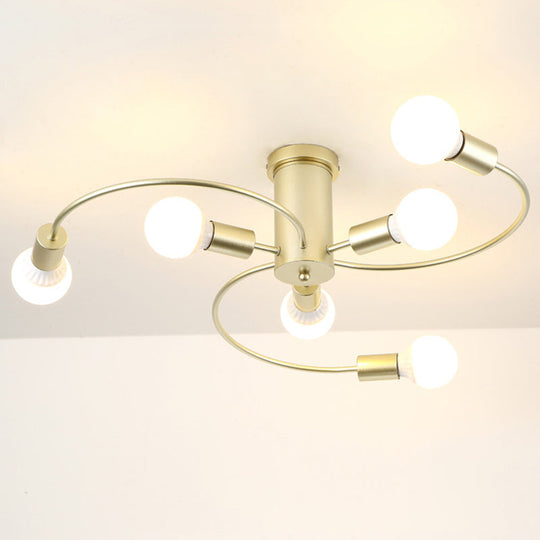 Sleek 6-Light Semi Flush Mount Chandelier For Bedroom - Ultra-Contemporary Spherical Design White