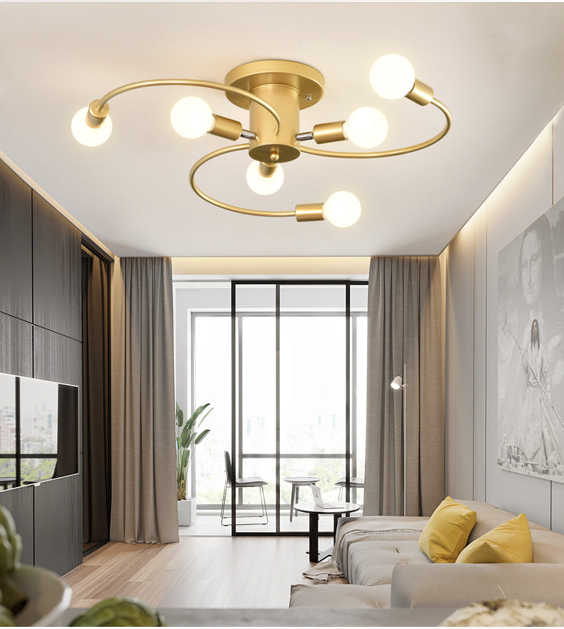 Sleek 6 - Light Semi Flush Mount Chandelier For Bedroom - Ultra - Contemporary Spherical Design