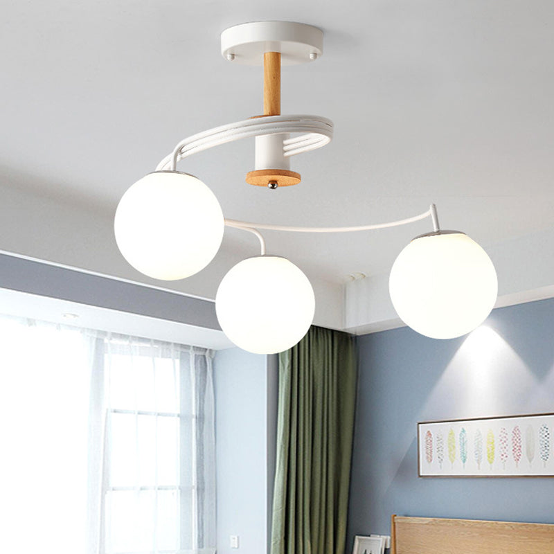 Ultra-Contemporary Milk Glass Semi Flush Mount Ceiling Light Fixture For Living Room 3 / White