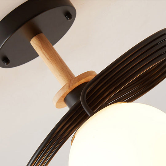 Ultra-Contemporary Milk Glass Semi Flush Mount Ceiling Light Fixture For Living Room