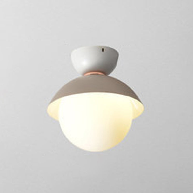 Modern Flush Mount Ceiling Light - White Glass Hallway Fixture White-Gray