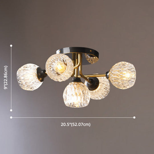 Ultra - Contemporary 5 - Light Bowl Semi Flush Chandelier - Ribbed Glass Ceiling Light For Bedroom