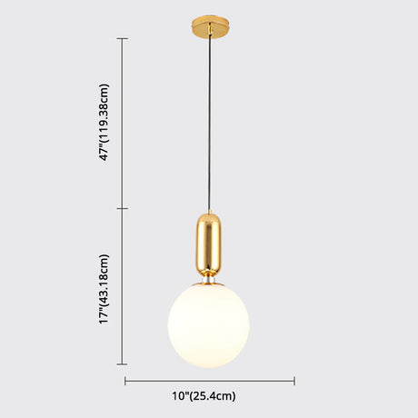 Mid-Century Opal Frosted Glass Globe Pendant Light Elegant 1-Light Hanging Lamp