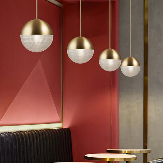 1-Light Metal Pendant Lamp With Mid-Century Modern Spherical Prismatic Glass