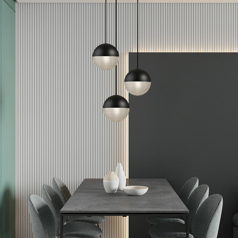 1-Light Metal Pendant Lamp With Mid-Century Modern Spherical Prismatic Glass