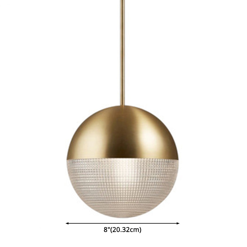 1-Light Metal Pendant Lamp With Mid-Century Modern Spherical Prismatic Glass