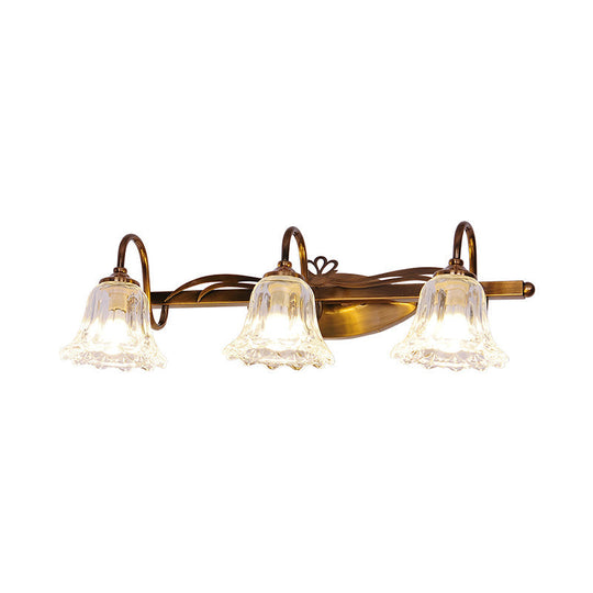 Bell Vintage Style Crystal Sconce Light With Gooseneck Arm Brown 2/3/4-Head Vanity Wall Lamp