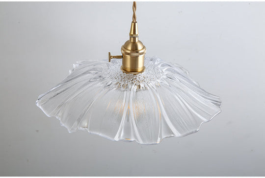 Vintage Industrial Pendant Lamp - Flower Shape Shade With Clear Glass