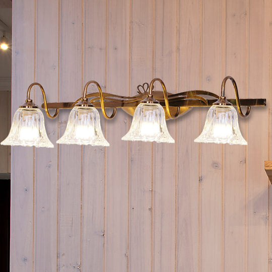 Bell Vintage Style Crystal Sconce Light With Gooseneck Arm Brown 2/3/4-Head Vanity Wall Lamp