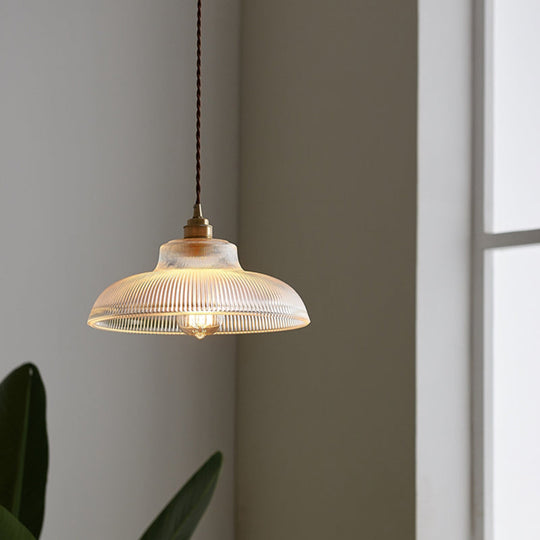Retro Industrial Pendant Lighting - 1 Light Prismatic Glass Dome Perfect For Living Room