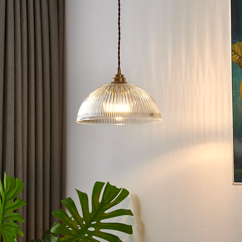 Retro Industrial Pendant Lighting - 1 Light Prismatic Glass Dome Perfect For Living Room