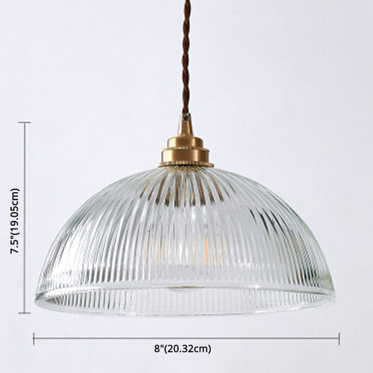Retro Industrial Pendant Lighting - 1 Light Prismatic Glass Dome Perfect For Living Room