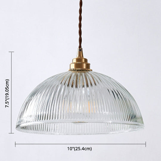 Retro Industrial Pendant Lighting - 1 Light Prismatic Glass Dome Perfect For Living Room