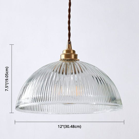 Retro Industrial Pendant Lighting - 1 Light Prismatic Glass Dome Perfect For Living Room