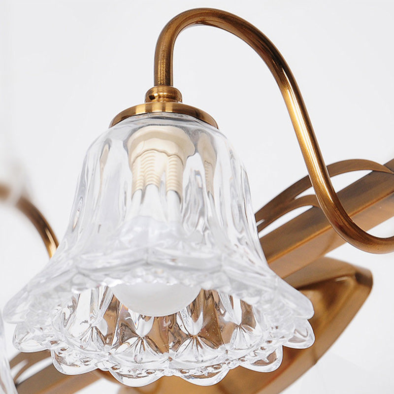Bell Vintage Style Crystal Sconce Light With Gooseneck Arm Brown 2/3/4-Head Vanity Wall Lamp