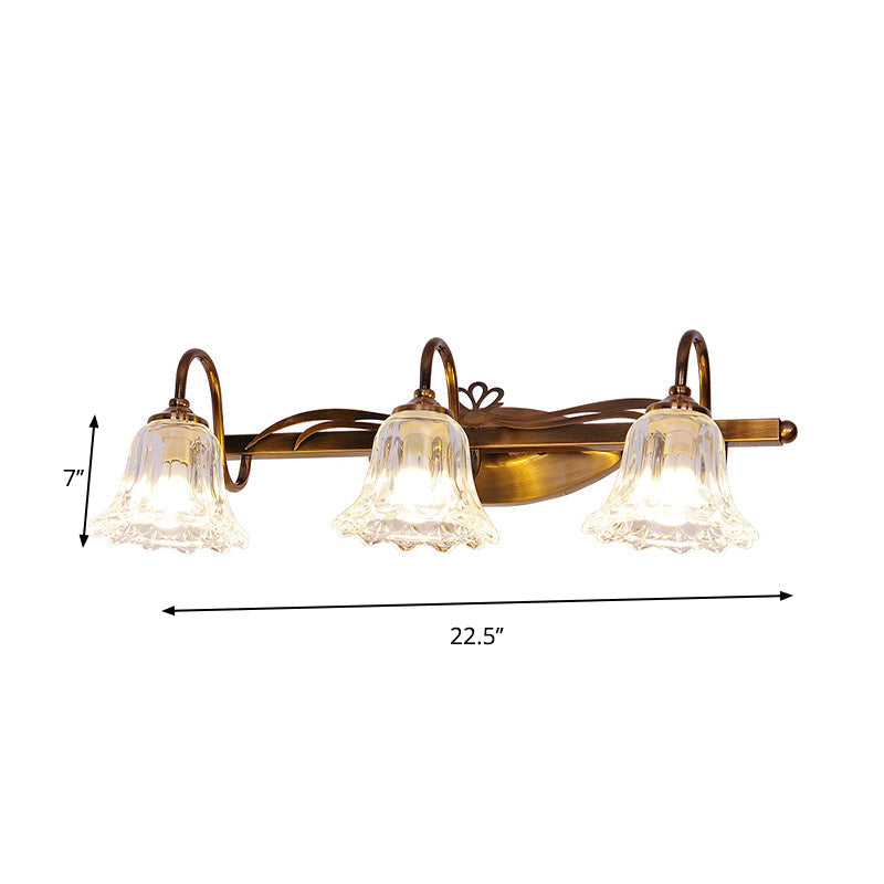 Bell Vintage Style Crystal Sconce Light With Gooseneck Arm Brown 2/3/4-Head Vanity Wall Lamp