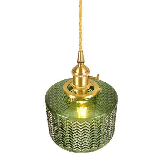 Vintage Industrial Wavy Glass Pendant Light With 1 Cylindrical Lamp